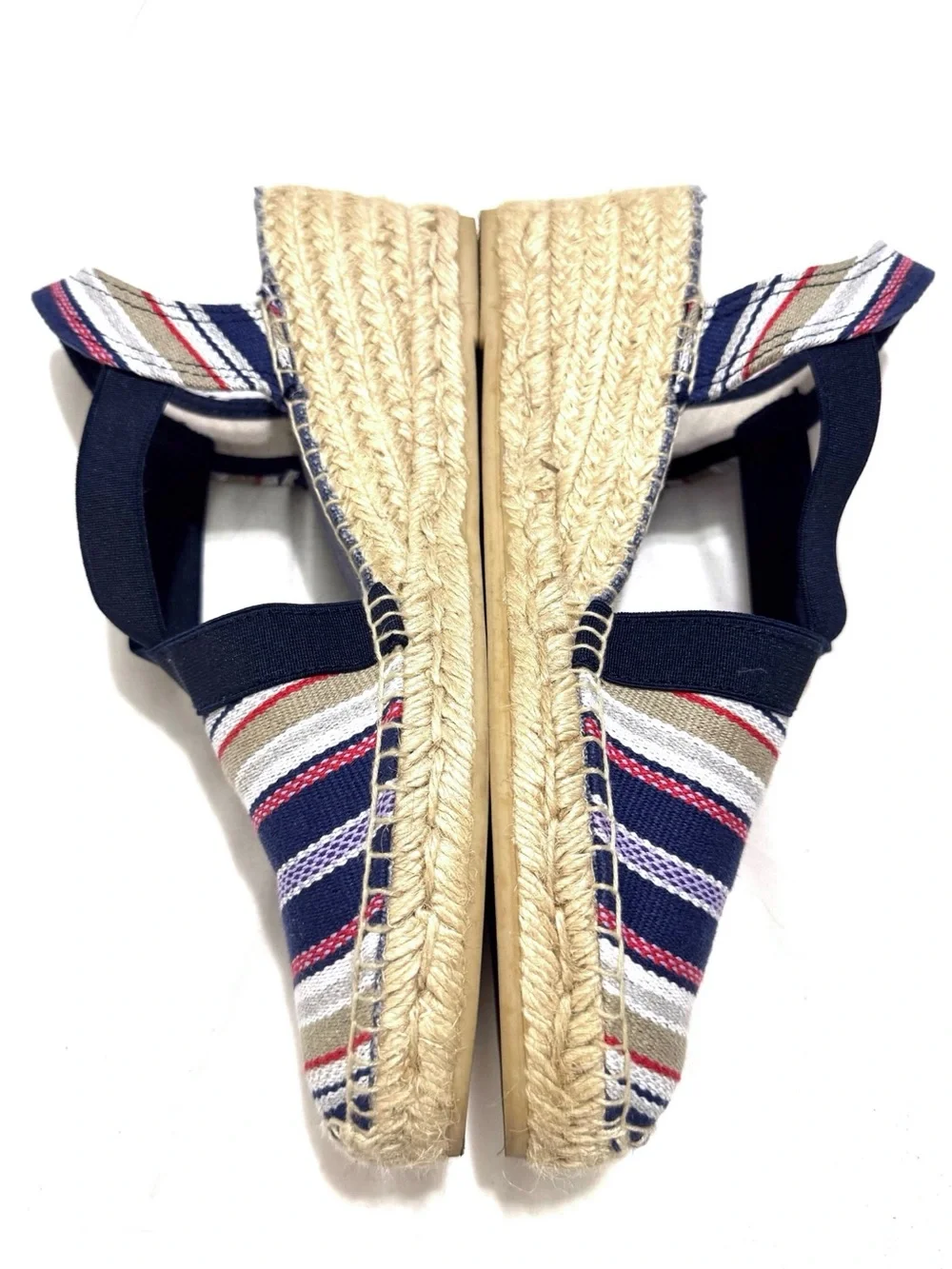 Toni Pons Tarbes Espadrille Wedge Sandals in Navy Red Stripes Size 10